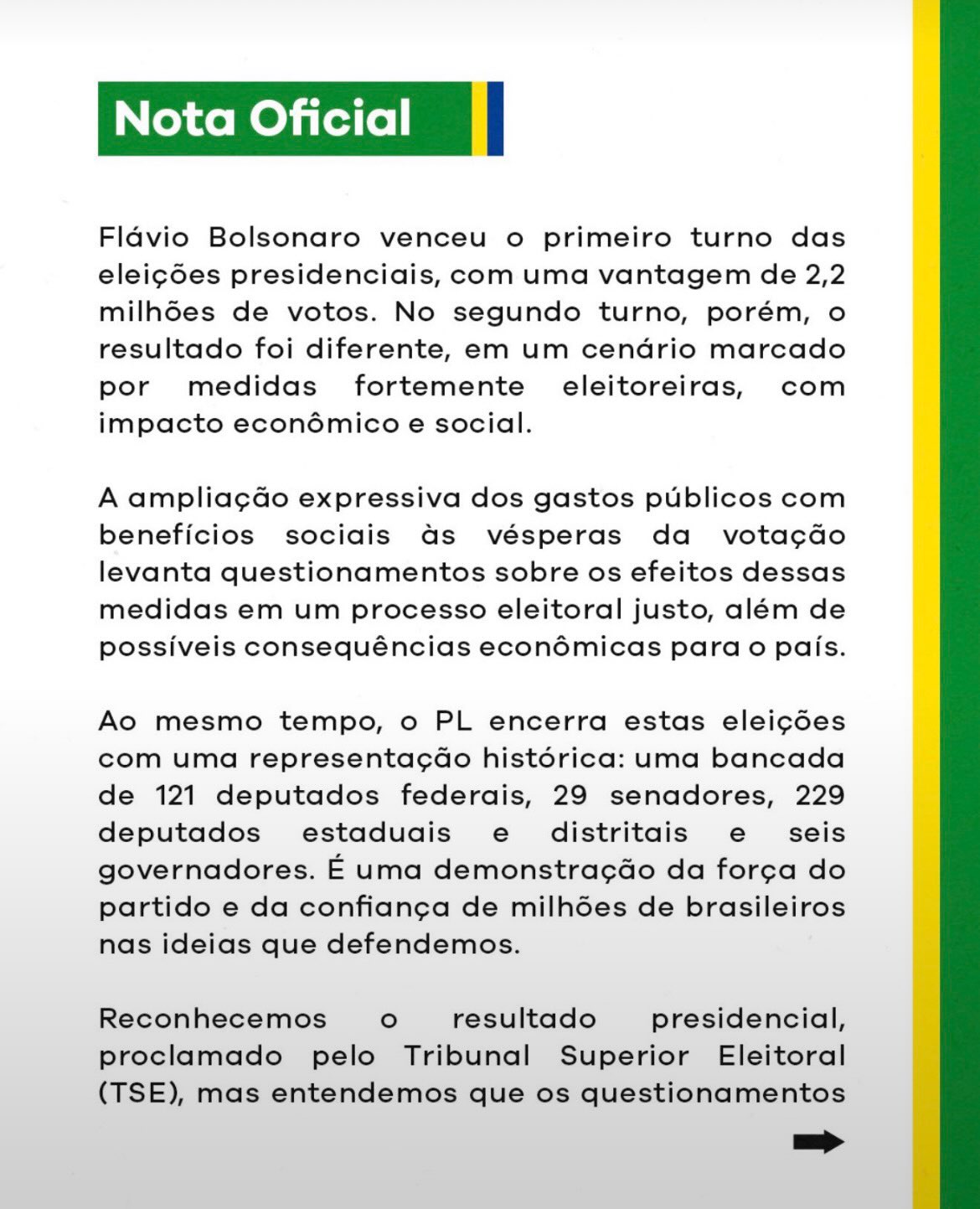 Presidente do PL reconhece a vitória de Lula nas eleições