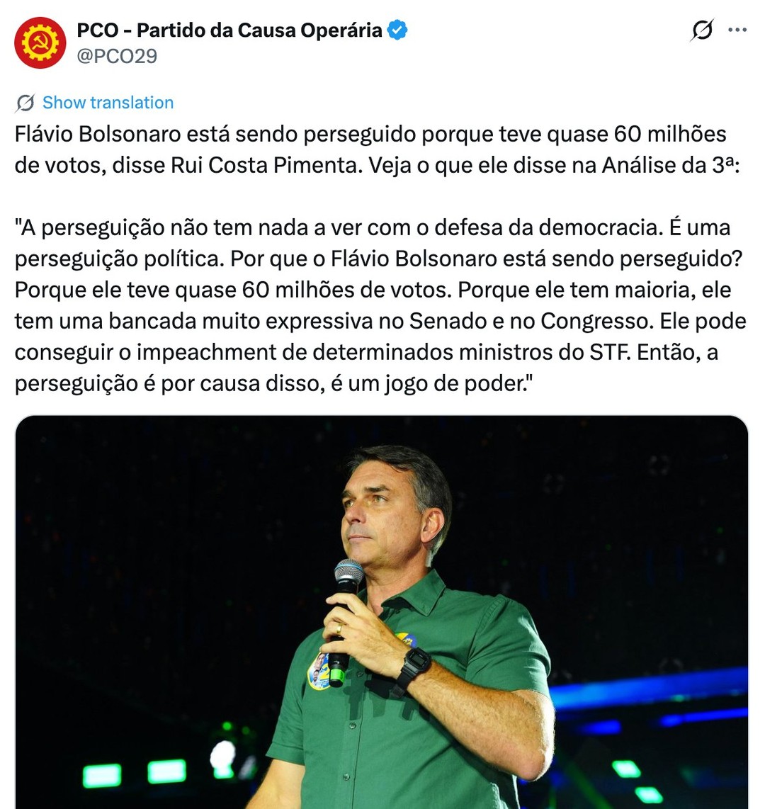 PCO afirma que perseguição a Flávio Bolsonaro é política e por “jogo de poder”